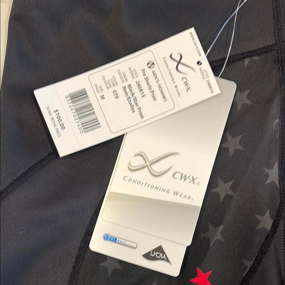 CW-X Men's Black Compression Shorts with Red & Blue Star Accents - Picture 6 of 10